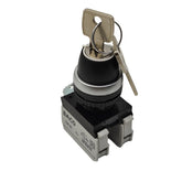 KEY SELECTOR SWITCH 3 POSITIONS ON-OFF-ON MAINTAINED OR SPRING RETURN BLACK 22mm BACO